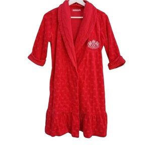Juicy couture velour red hearts wrap robe ruffle hem babydoll bling embroidered